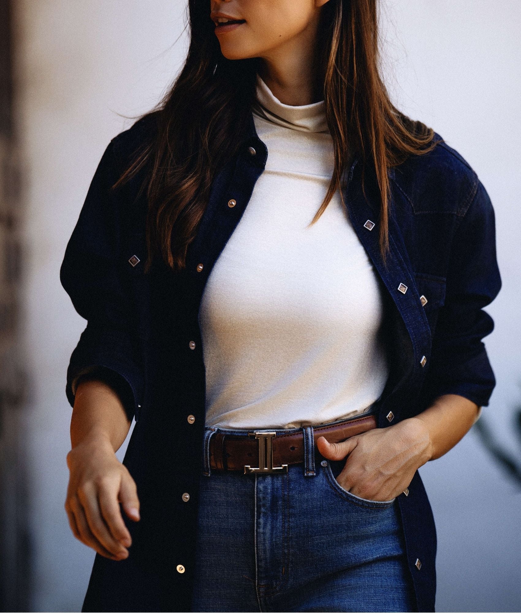Women's Mirrored L Belt :: Tan - Image 2