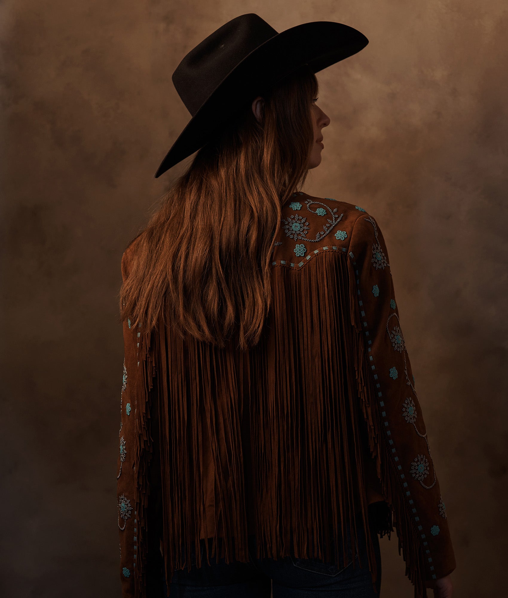 Ellie Beaded Fringe Jacket :: Brown - Image 3