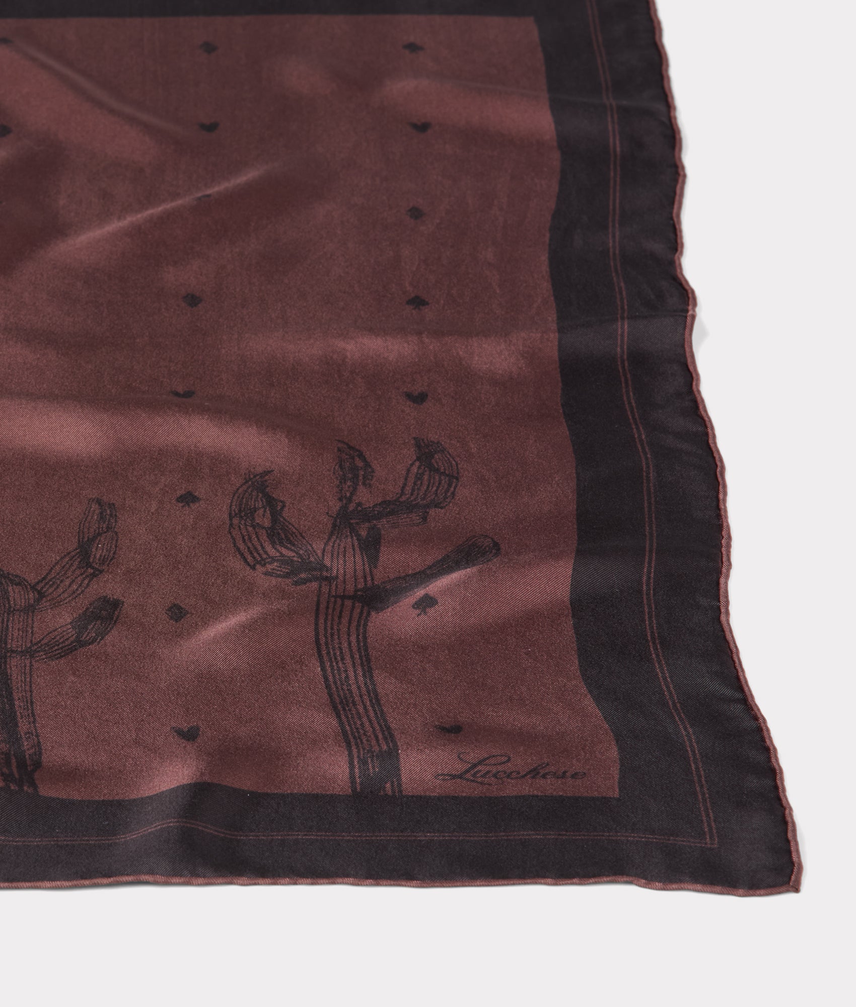 Cowboy Sketch Silk Scarf :: Grey/Brown - Image 3