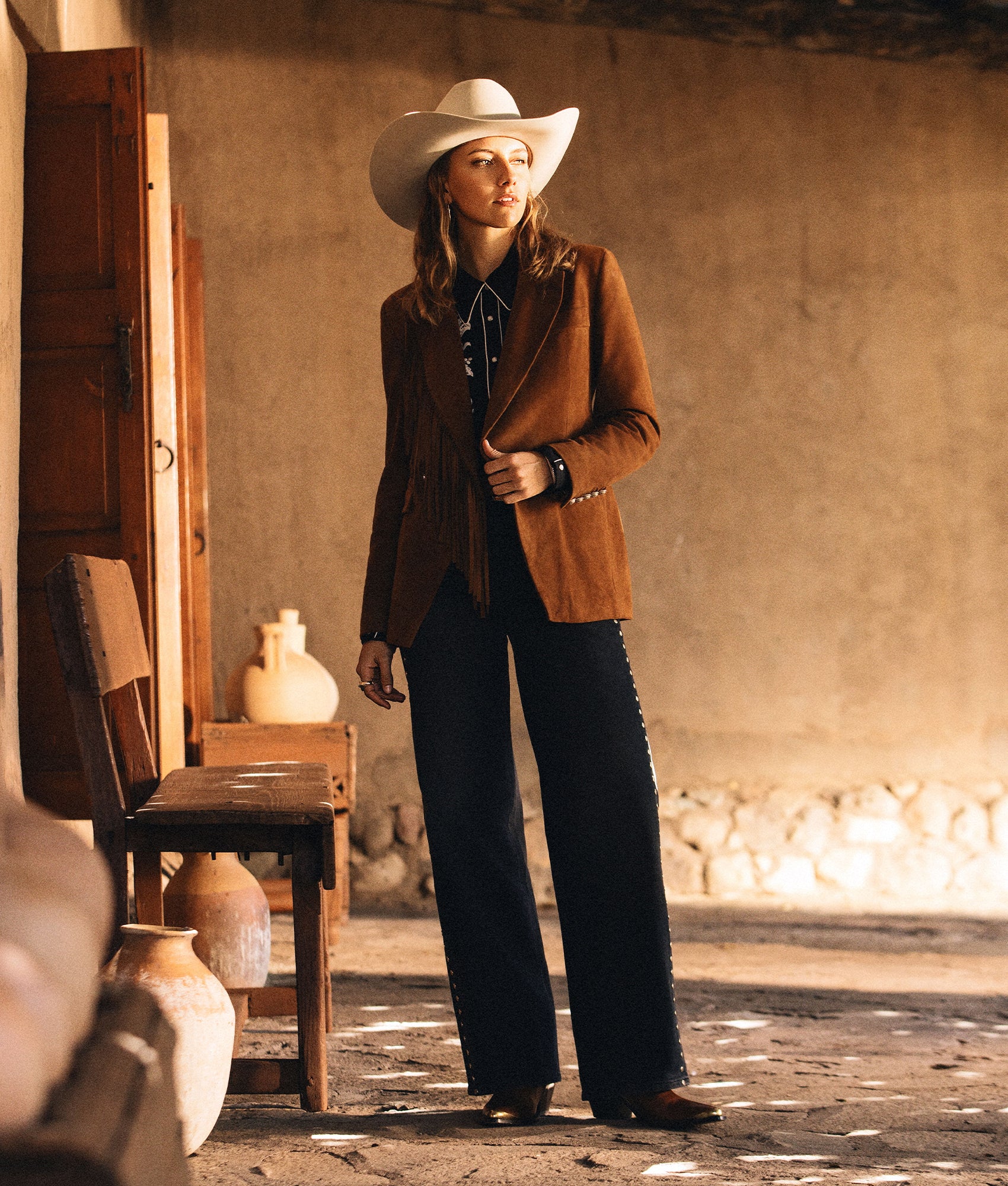 Valerie Suede Blazer :: Cognac - Image 2