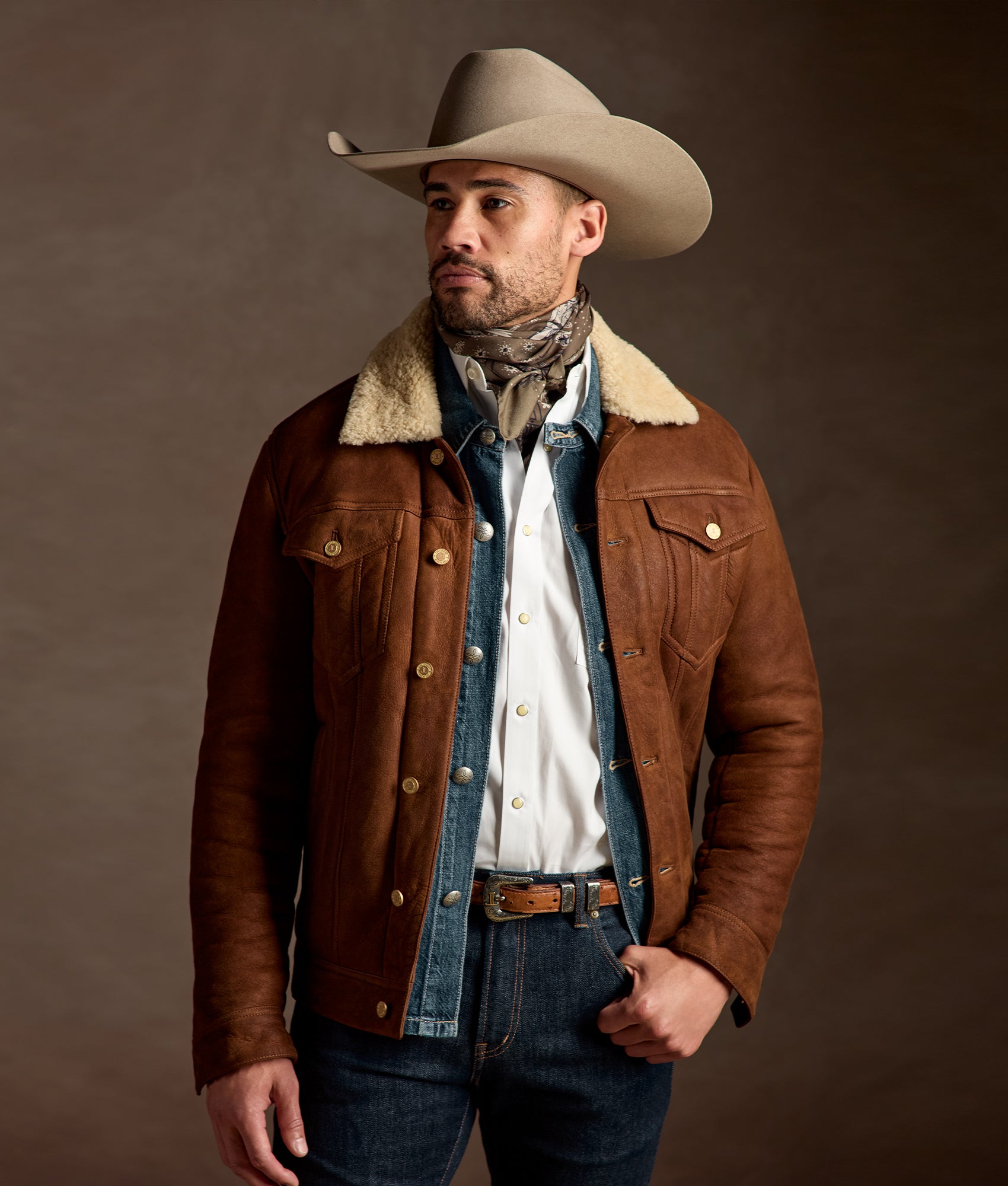 Kyle Shearling Trucker Jacket :: Cognac - Image 2