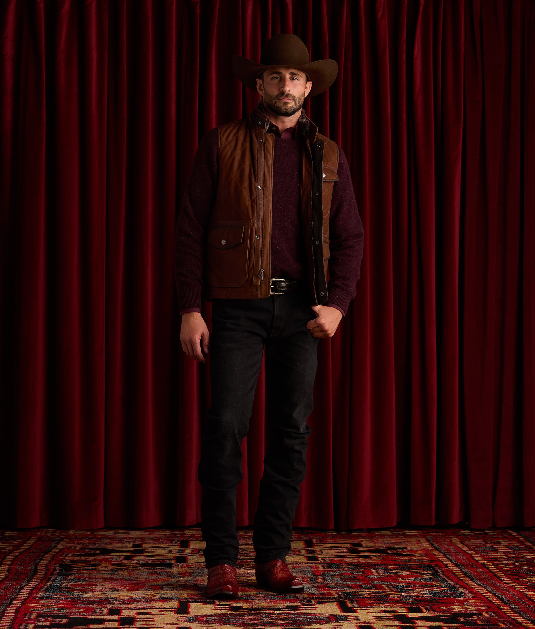 Vail Quilted Leather Vest :: Bourbon - Image 2