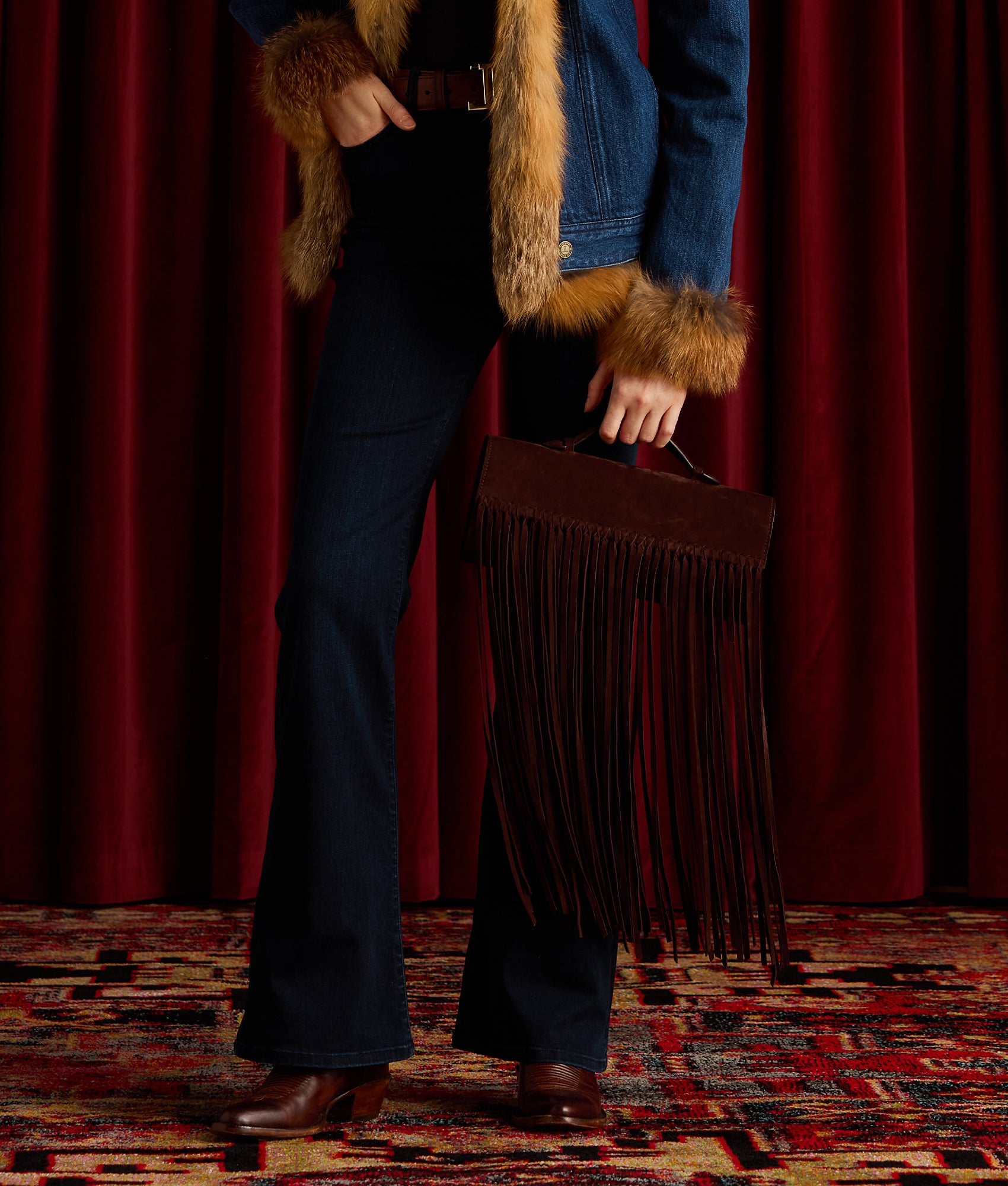 Bowie Suede Fringe Clutch :: Chocolate - Image 2
