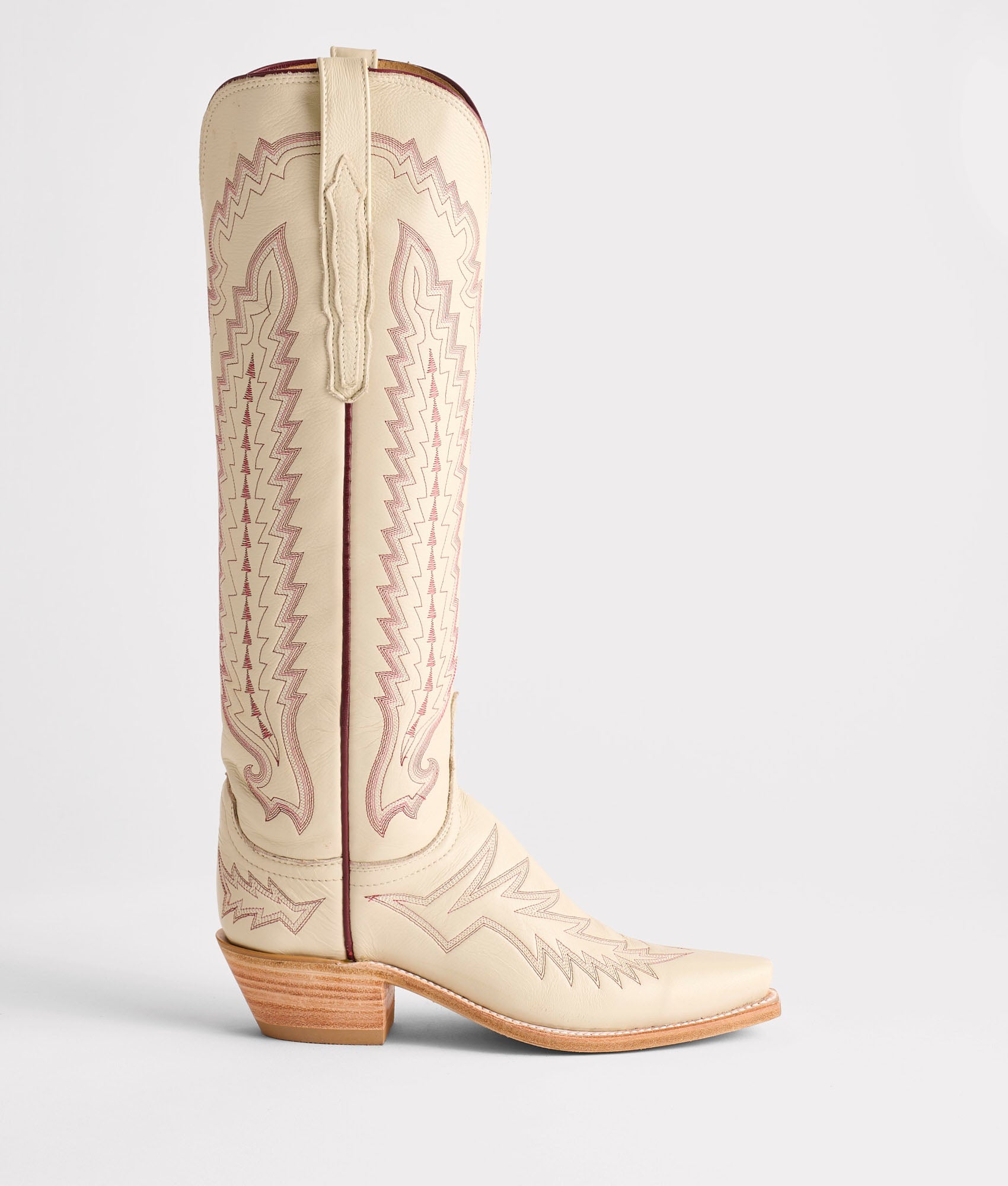 Priscilla :: Glitz Cream W/ Maroon Stitching